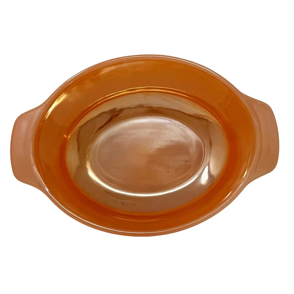 Vintage Fire King Peach Luster Oval Au Gratin Casserole Dish‎ Anchor Hocking